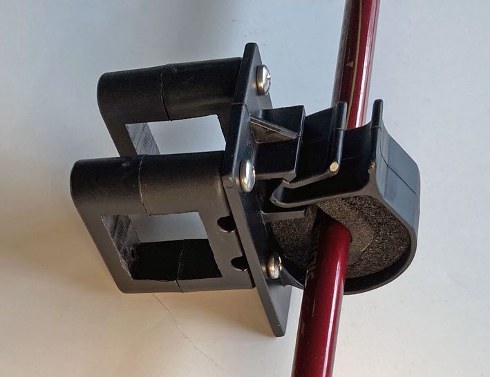Fishing Rod Holder for Pontoon Boats showing 2 layers of foam holding narrow end of fishing rod